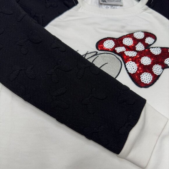 Disney Parks Minnie Mouse Sequins White Black Raglan Long Sleeve Girls Size XS - Picture 5 of 8